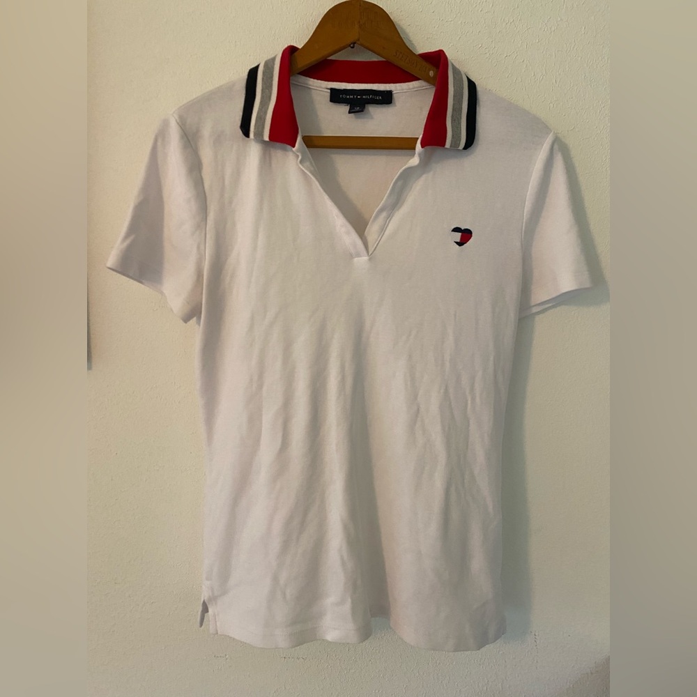 Tommy Hilfiger White Tee with Red Neckline